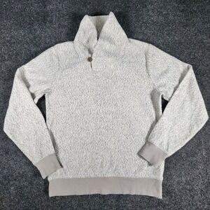 LL BEAN Sweater Men's S Heritage Shawl Marled Brushed Fleece Cotton Blend Gray